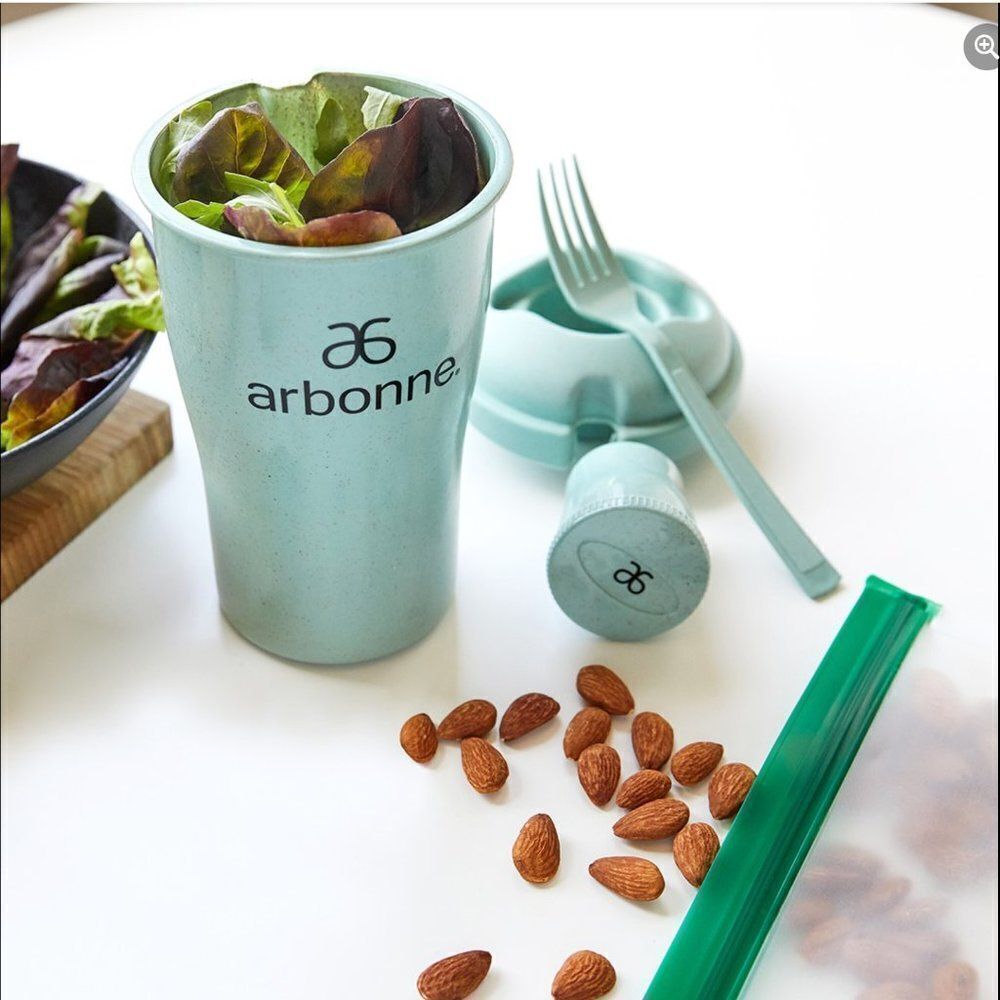 NEW Arbonne on the go Meal Salad Shaker Container NEW Fork & Salad Dressing Cup